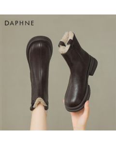 Daphne Women's Short Boots Genuine Leather Thick-Sole Winter Boots Warm Lined Martin Boots Shoes 4023605004 Thick Pile Brown 40