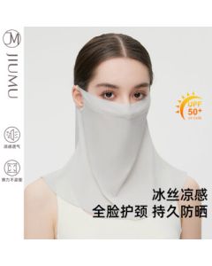 JIUMU Ice Silk Sunscreen Face Mask for Women, Summer UV Protection Veil, Driving Neck Cover, Breathable Full-Face Mask
