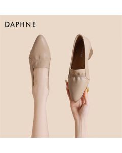 DAPHNE Women's Solid Color Chunky Heel Single Shoes Office Work Boat Shoes - Light Beige Size 40