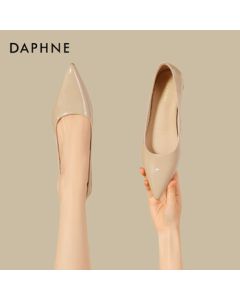 Daphne Women's French Patent Leather Pointed Toe Flats with Hidden Heel, Versatile Flat Shoes 4025404059 - Nude Pink, Size 37