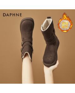 Daphne Fleece-Lined Snow Boots for Women, New Winter Warm Anti-Cold Student Platform Mid-Calf Heightening Cotton Boots, Coffee, Size 37
