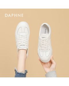 DAPHNE Women's Thick-Soled Canvas Shoes for Students, Casual Solid-Color White Sneakers, Beige Size 37