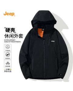 JEEP Men's Windproof Solid Color Hooded Jacket, New Autumn Hard Shell冲锋外套 for Travel and Hiking