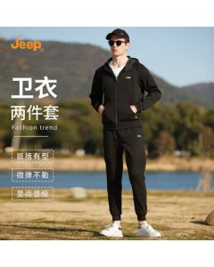 JEEP Men's Hooded Sweatshirt & Pants Set - Trendy Two-Piece Outfit for Fall Sports and Casual Wear