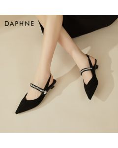 Daphne Pointed-Toe Chunky Heel Closed-Toe Sandals for Women, Summer Fashion Versatile French High Heels, Black, Size 35
