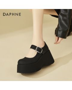 DAPHNE French Platform Mary Jane Shoes for Women, Fashionable and Versatile Elevator Shoes with Thick Sole, Round Toe, Black, Size 38