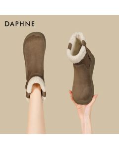 Daphne Women's Snow Boots with Fleece Lining Retro New Winter Fleece-Lined Birkenstock Cotton Shoes 4025608002 Khaki 36