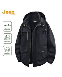 JEEP American Retro Workwear Jacket for Men - Heavyweight Hooded Detachable Multi-Pocket Casual Coat