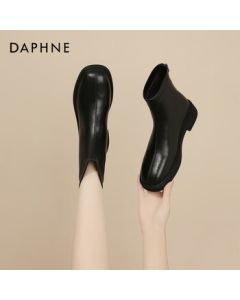 Daphne Chelsea Ankle Boots for Women, New Autumn Black Round-Toe Boots with Slimming Effect, Martin Boots, Black, Size 39