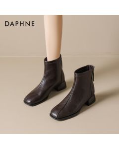 Daphne Women's Ankle Boots 2025 New Autumn Winter French Heel Slim Boots Versatile Martin Boots Brown 35