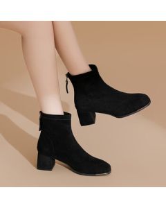 Daphne Women's Ankle Boots, Autumn French Heel Slim Boots, Black Retro Suede Boots, Black, Size 36