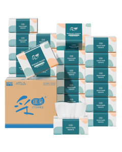Caiqi Cai 5-Ply Thick Facial Tissues 300 Sheets * 30 Packs, Original Wood Pulp Napkins, Household Bulk Wholesale