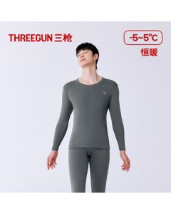Three Gun Men's Thermal Underwear Set [Original Yarn Antibacterial] Cotton Breathable Round Neck Anti-Static Thick Warm Underwear