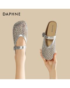 Daphne Women's Open-Toe Mule Sandals Summer New Hollow-Out Rhinestone Slippers 4025101733 Silver 40