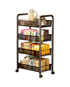 Yicai Nianhua Stable Kitchen Storage Shelf Floor Cabinet Seasoning Dining Cart Mobile Snack Rack Black 4-Tier 1057