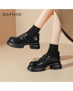 Daphne Women's Loafers British Style Platform Leather Shoes 4024404028 Black 37