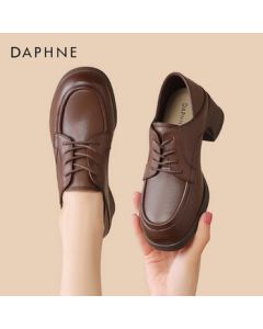 Daphne Women's Loafers Retro High Heel Leather Shoes Two-Way Wear Chunky Heel Lace-Up Shoes 4024404130 Brown Size 36