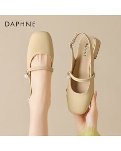 Daphne Women's Sandals - Cowhide Closed-Toe Chunky Heel Single Strap Elegant Shoes 4023303188 Yellow 37