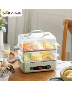 Bear Egg Cooker Steamer, 9.5H Smart Timer with Auto Shut-Off, Stainless Steel Multi-Function ZDQ-B06N3 Double-Layer Egg Boiler for Breakfast