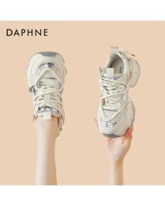 Daphne Women's Chunky Dad Shoes Thick-Soled Height-Increasing Casual Sneakers Spring New Arrival 4024101305 Beige Silver 40