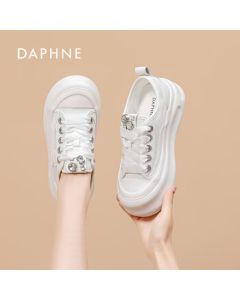 DAPHNE Daphne Women's Thick-Soled Canvas Sneakers Breathable Student Shoes Beige Size 36