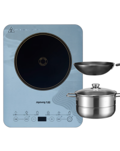 Joyoung Induction Cooker and Ceramic Cooktop Set, 2200W High Power, Smart Timer, Ultra-Thin Design, High Heat Stir-Fry, Model C22S-N630, Includes Pots