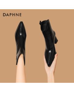 Daphne Retro Pointed Toe Ankle Boots, New Autumn Versatile Back-Zip Martin Boots 4025605042, Black, Size 40