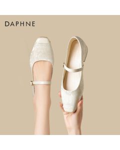 Daphne Women's Flats Chinese Style Chunky Heel Qipao Shoes Square Toe Mary Jane Shoes 4024101338 Beige 37