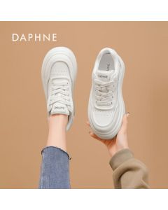 DAPHNE Women's Solid Color Casual White Sneakers with Thick Sole - Beige Size 39