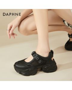 Daphne Platform Casual Shoes for Women, Summer Hollow Mesh Breathable Fashion Versatile Dad Sneakers, Black, 36