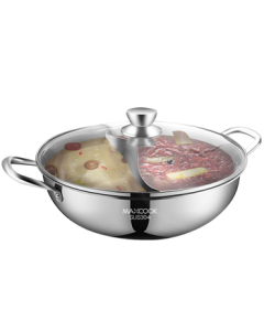 Maxcook Dual-Style Hot Pot 32cm Thickened 304 Stainless Steel with Lid and Ladle, Compatible with Gas and Induction Stoves MCT963