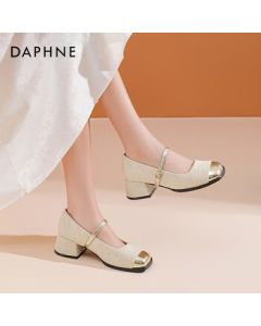 Daphne French Evening Style Mary Jane Shoes 2025 Spring Single Strap Chinese Square-Toe Flats for Women - Beige - Size 37
