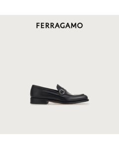 Ferragamo Men's Black Gancini Buckle Moccasin Shoes 0774508_3E _ 90 Gift for Boyfriend