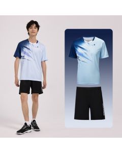 Kawasaki Badminton Outfit Men's Professional Sports Round Neck Short Sleeve + Shorts Set B1815 Light Blue XL