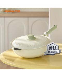 Joyoung Non-Stick Frying Pan with Titanium, Lightweight and Stylish Flat Bottom Wok, Compatible with Induction Cooktops and Open Flame, 28cm