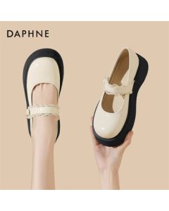 Daphne Platform Mary Jane Shoes Women's New Spring Flats School Style Leather Shoes 4025101068 Beige 39