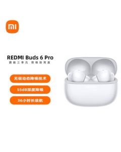 Xiaomi (MI) REDMI Buds 6 Pro True Wireless Noise-Canceling Earbuds with Dynamic Noise Cancellation, Compatible with Android and iPhone, Glazed White
