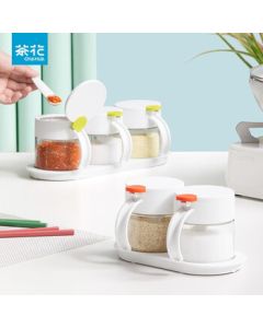 Camellia Polka Dot Three-Piece Glass Spice Bottle Set 008001