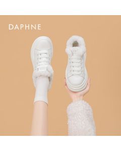 DAPHNE Daphne Women's Chunky Sole Sneakers White Casual Shoes Cotton Shoes Beige Silver 37