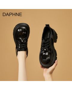 DAPHNE Women's Lace-Up Platform Loafers - 2025 Summer Retro Black Oxford British Leather Shoes, Bestseller for Commuting