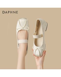 Daphne Women's Flats New Chinese Style Bow Mary Jane Flat Shoes Versatile Shoes 4024101363 Beige 35