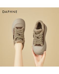 DAPHNE Platform Sneakers for Women - Versatile Casual Shoes with Faux Fur Lining, Thickened Warm Winter Boots in Brown, Size 38