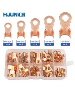 Huijun (HUIJUN) Tinned Copper Open-End Lug, National Standard Heavy-Duty Copper Wire Terminal, 70-Piece/Box Set