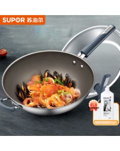SUPOR (SUPOR) Wok Titanium Non-Stick Frying Pan 30cm Universal for Gas and Induction Cooktops with Standable Lid CC30JG3 + Free Bottle of Dish Soap (Single Shipment)