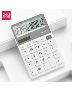 Deli Newisdom NS042 Office Calculator, Portable Compact Solar & Battery Dual Power Desktop Multi-Function Financial Calculator, White
