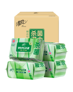 Qingfeng Royal Herbal Antibacterial Wipes 80 Sheets * 4 Packs, Pull-out Sanitary Wet Wipes, 99.9% Sterilization Rate, Whole Box
