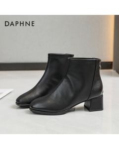Daphne Martin Boots Autumn/Winter Single Boots French Fashion Ankle Boots for Women White Faux Fur-Lined Slim Boots for Women Black (Faux Fur-Lined) Size 36