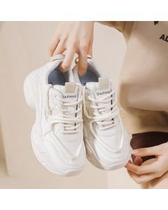 Daphne Chunky Platform Sneakers Slimming Retro Dad Shoes Pure Color Casual Sport Versatile White Shoes Women's Fashion Shoes White 38