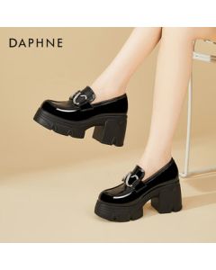 DAPHNE Platform Chunky Heel Loafers for Women - British Style Versatile Flats - Black - Size 36