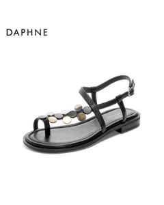 Daphne Summer New French One-Strap Flat Women's Roman Sandals 4025303337 Black 36